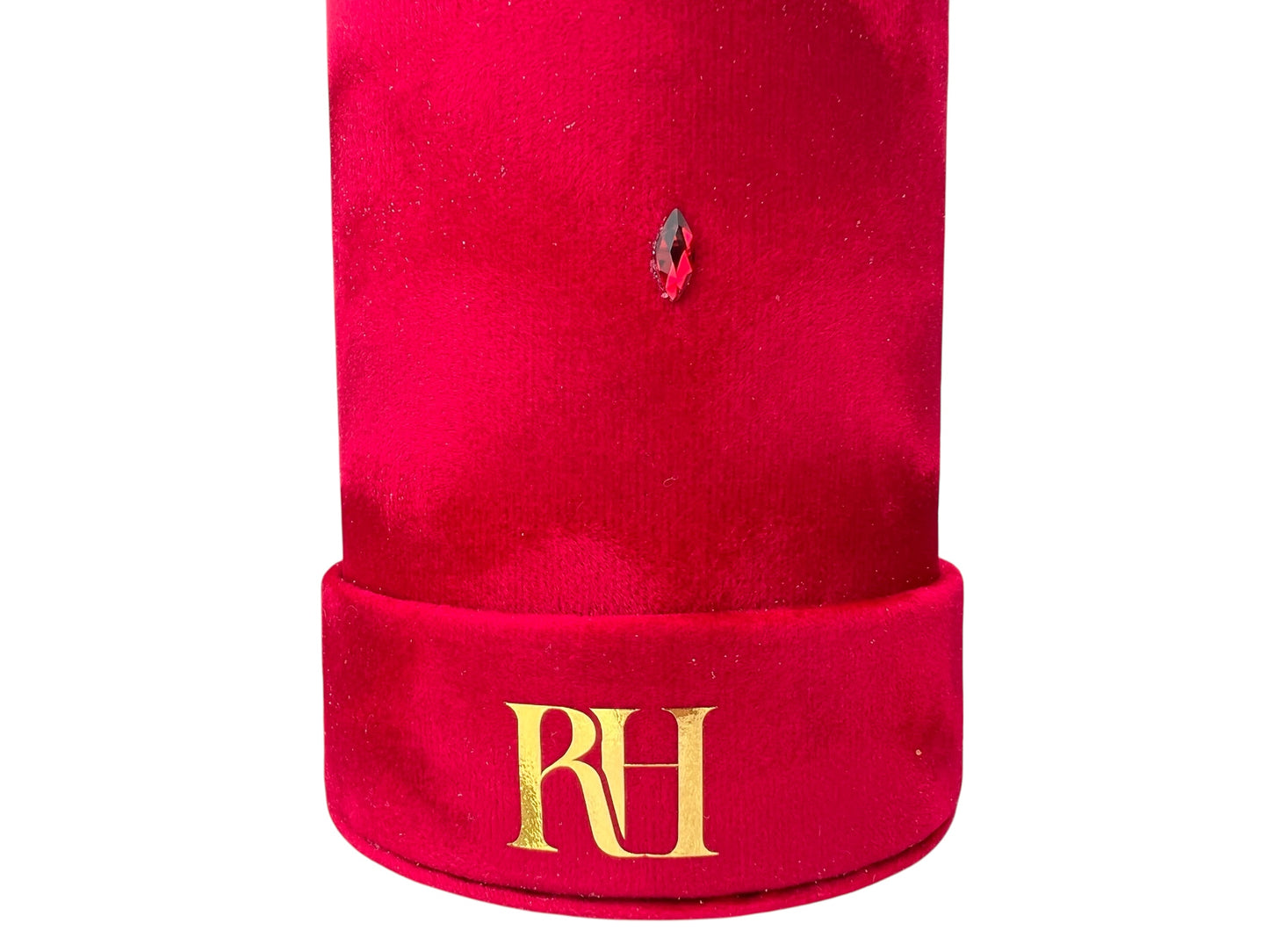 Signature Crystal Single: XL 24K Gold Preserved Rose Austrian Marquise Accent Red Velvet 4" Inch Tall Round Box