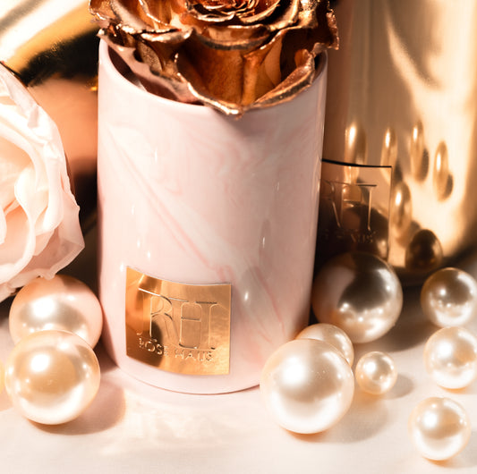 24K Gold Single Preserved Rose - 5" inch Ceramic Mini Vase Marble Design