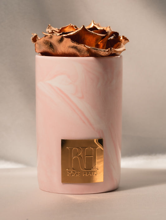 24K Gold Single Preserved Rose - 5" inch Ceramic Mini Vase Marble Design