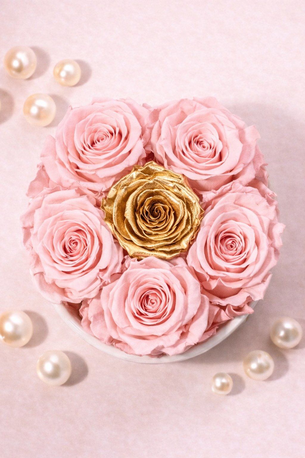 High Rim Stone Base 'Pink Crown' XL Ecuadorian Dusty Pink Preserved Roses 24K Edition Luxury Centerpiece