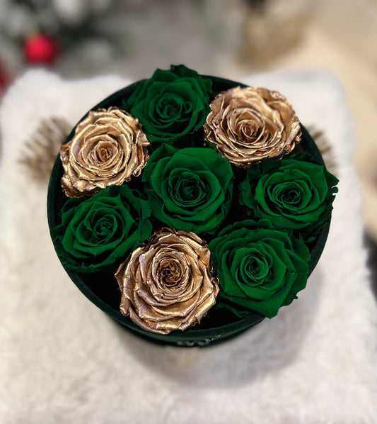 Holiday Classic Emerald Velvet Swarovski Crystals Mixed Green 24KGold 8ct XL Preserved Roses