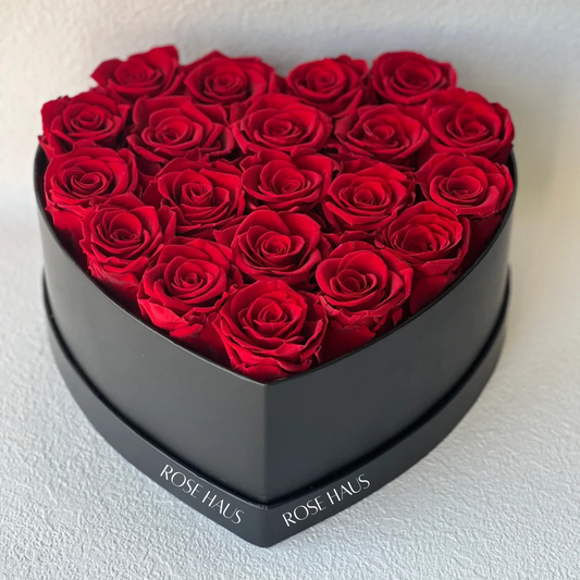 Rich Red Heart Box Ecuadorian Classic Preserved Roses 20CT